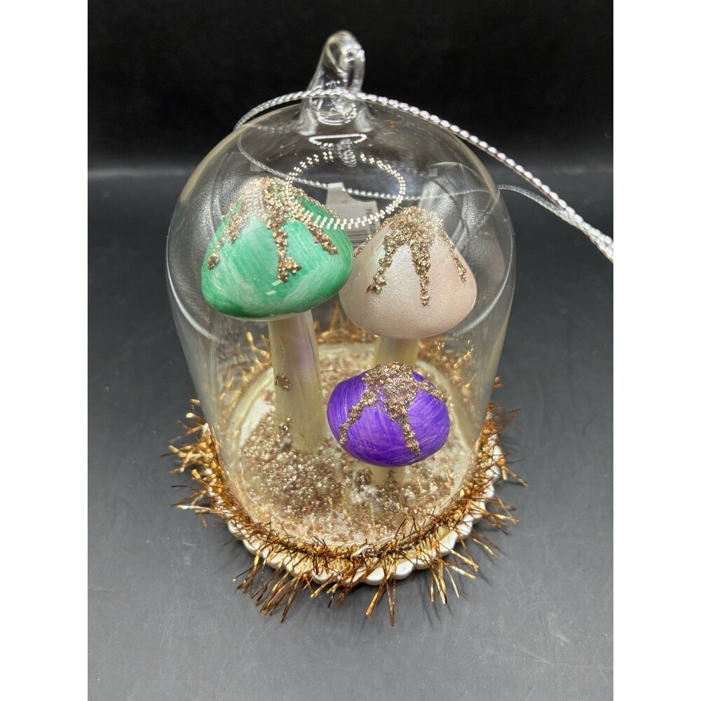 Macy's Holiday Lane Glass Mushrooms In Glass Dome Christmas Ornament NWT